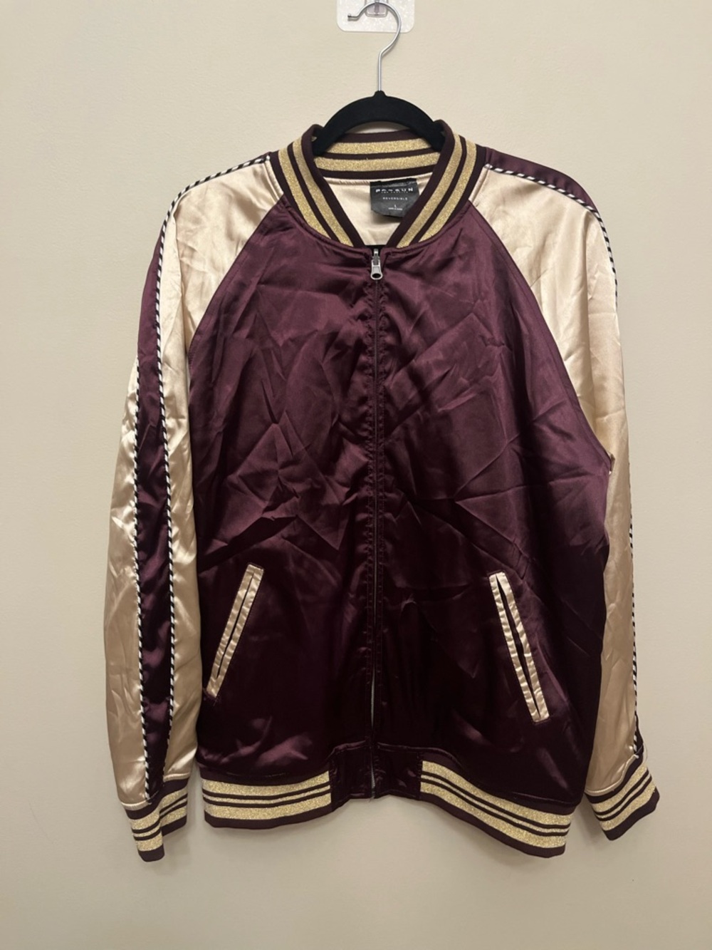 PacSun Reversible Satin Varsity Bomber Jacket Maroon Gold Men's Size Large